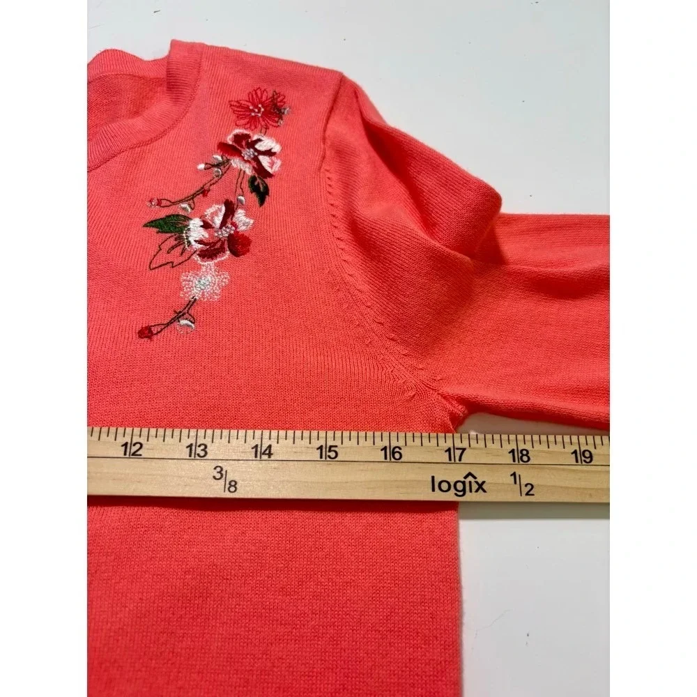 Cardigan Swater Women S Coral Floral Embroidered Cotton‎ Grandma Cottage Fairy